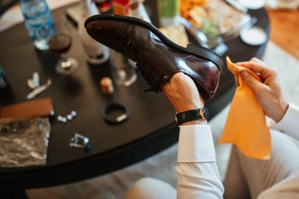 membersihkan sepatu kulit